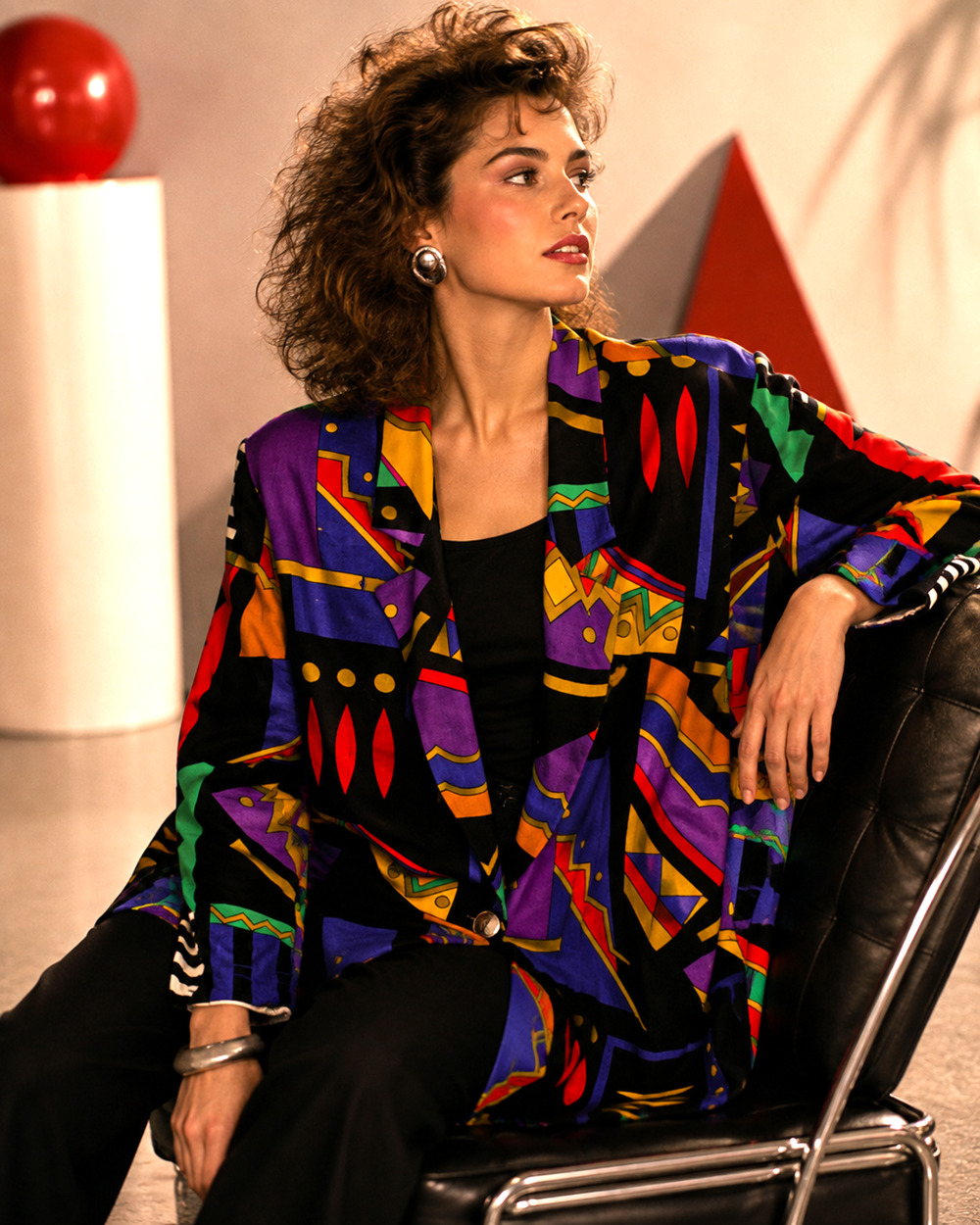Vintage 80s Jo Hardin Memphis Milano Abstract Rayon Blazer Jacket USA Art Sz 16
